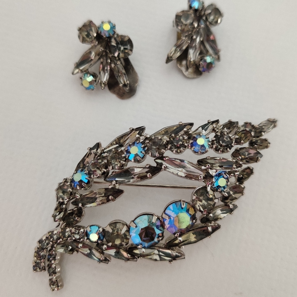 Dazzling Smoky Topaz Crystal Brooch and Earrings Juliana Style